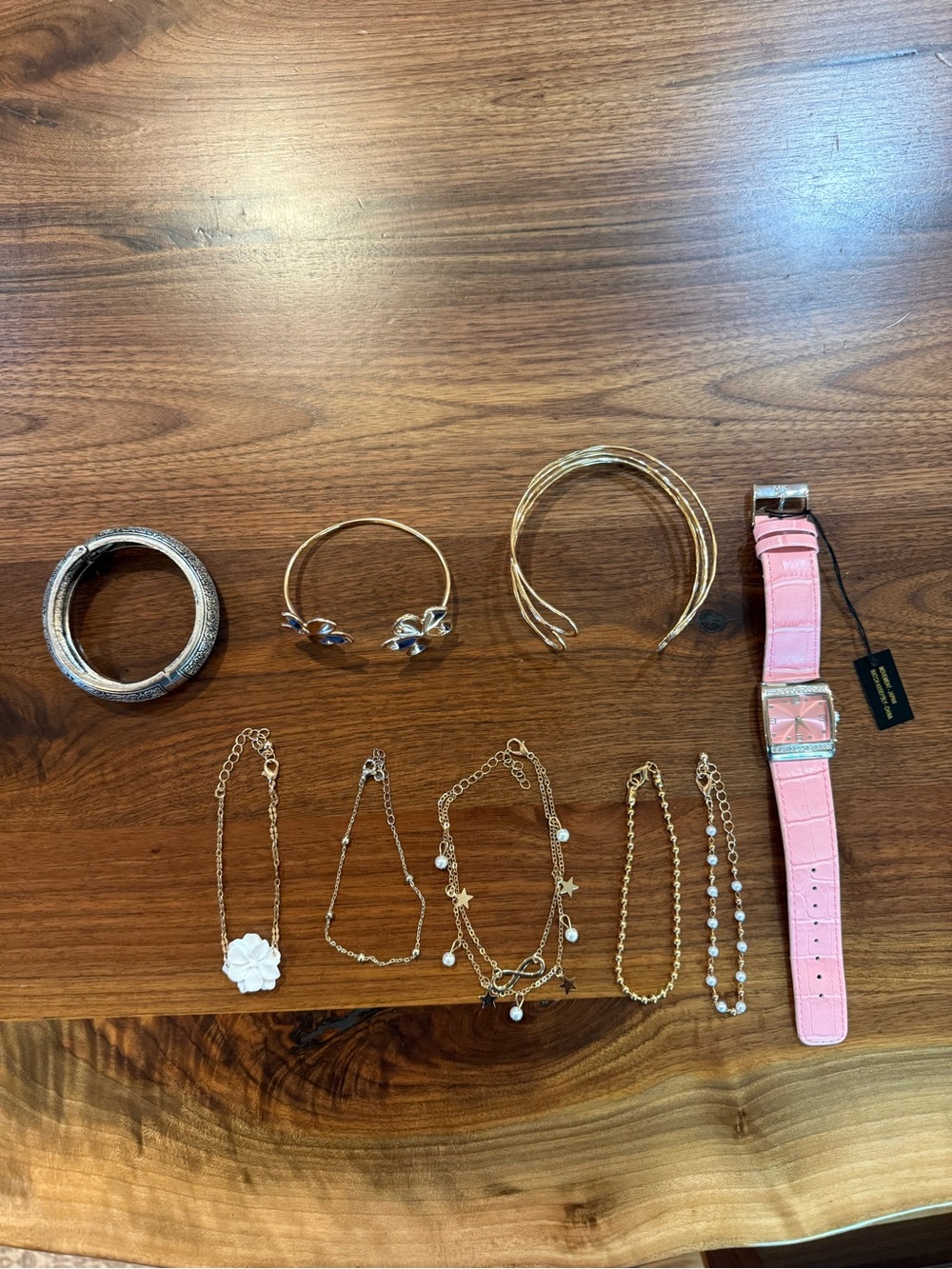 SHEIN- Women’s Multi-Piece Bracelet Set with Pink Strap Watch- EUC